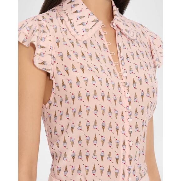 ALICE + OLIVIA Martel Flutter-Sleeve Blouse in Sundae Pink Bloom - Picture 5 of 8